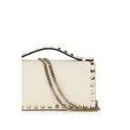 Beige Calf Leather Rockstud Chain Wallet