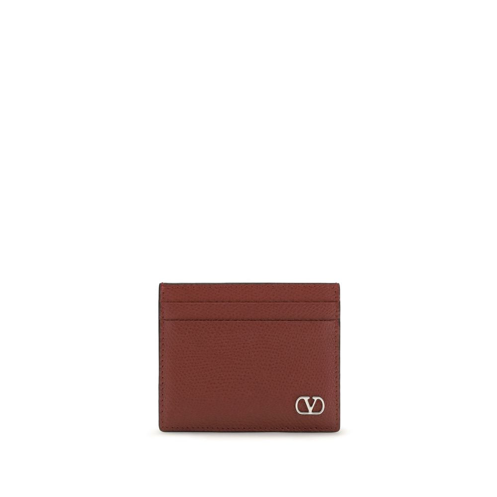 Compact VLogo Signature Card Holder In Grained Calfskin