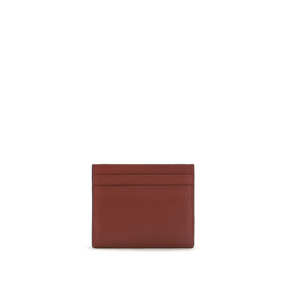 Compact VLogo Signature Card Holder In Grained Calfskin
