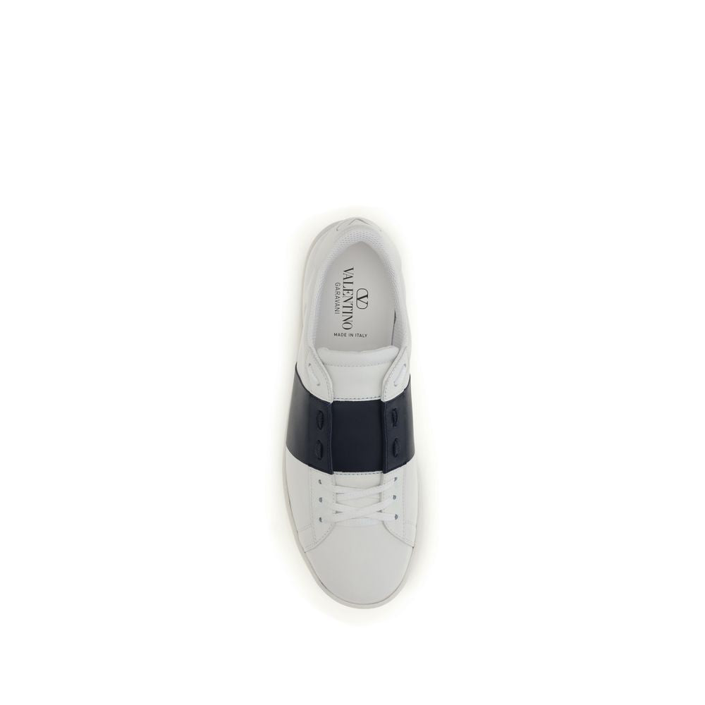 Blue Calf Leather Open Low‑Top Sneakers