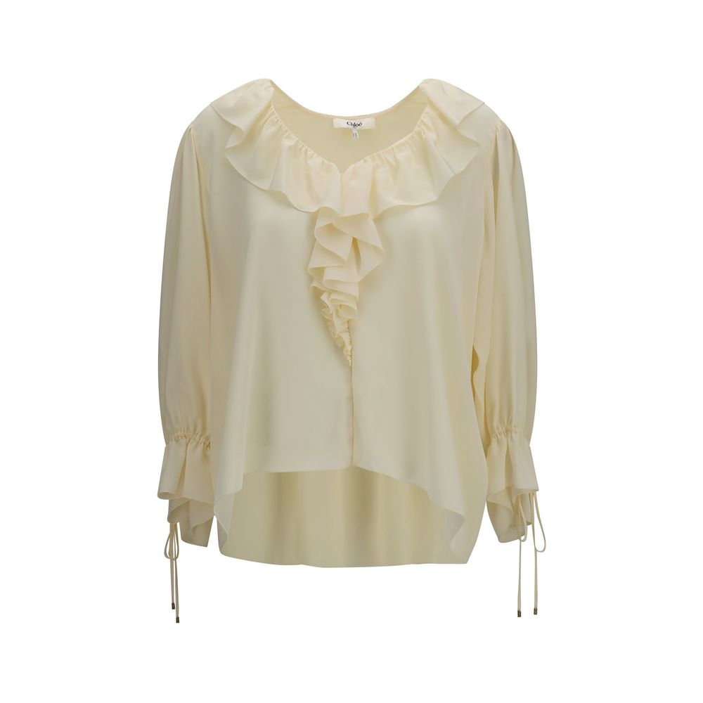 Ruffled Silk V-Neck Blouse