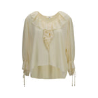 Ruffled Silk V-Neck Blouse