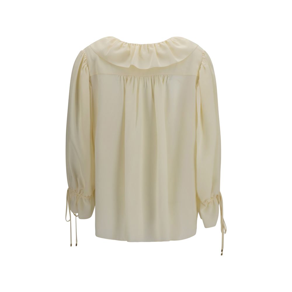 Ruffled Silk V-Neck Blouse