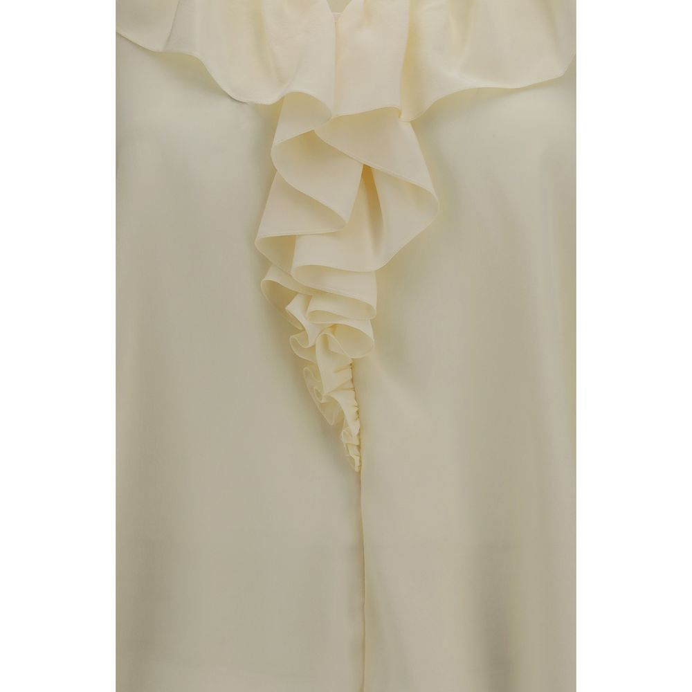 Ruffled Silk V-Neck Blouse