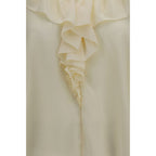 Ruffled Silk V-Neck Blouse