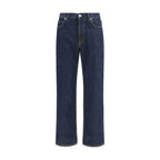 Blue Cotton Straight-Leg Jeans