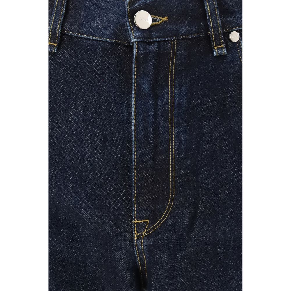 Blue Cotton Straight-Leg Jeans