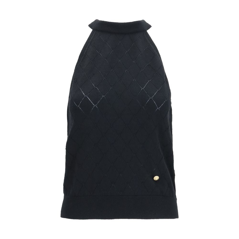 Openwork Quilted Merino Wool Sleeveless Top
