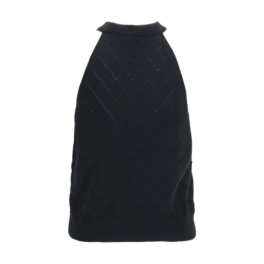 Openwork Quilted Merino Wool Sleeveless Top