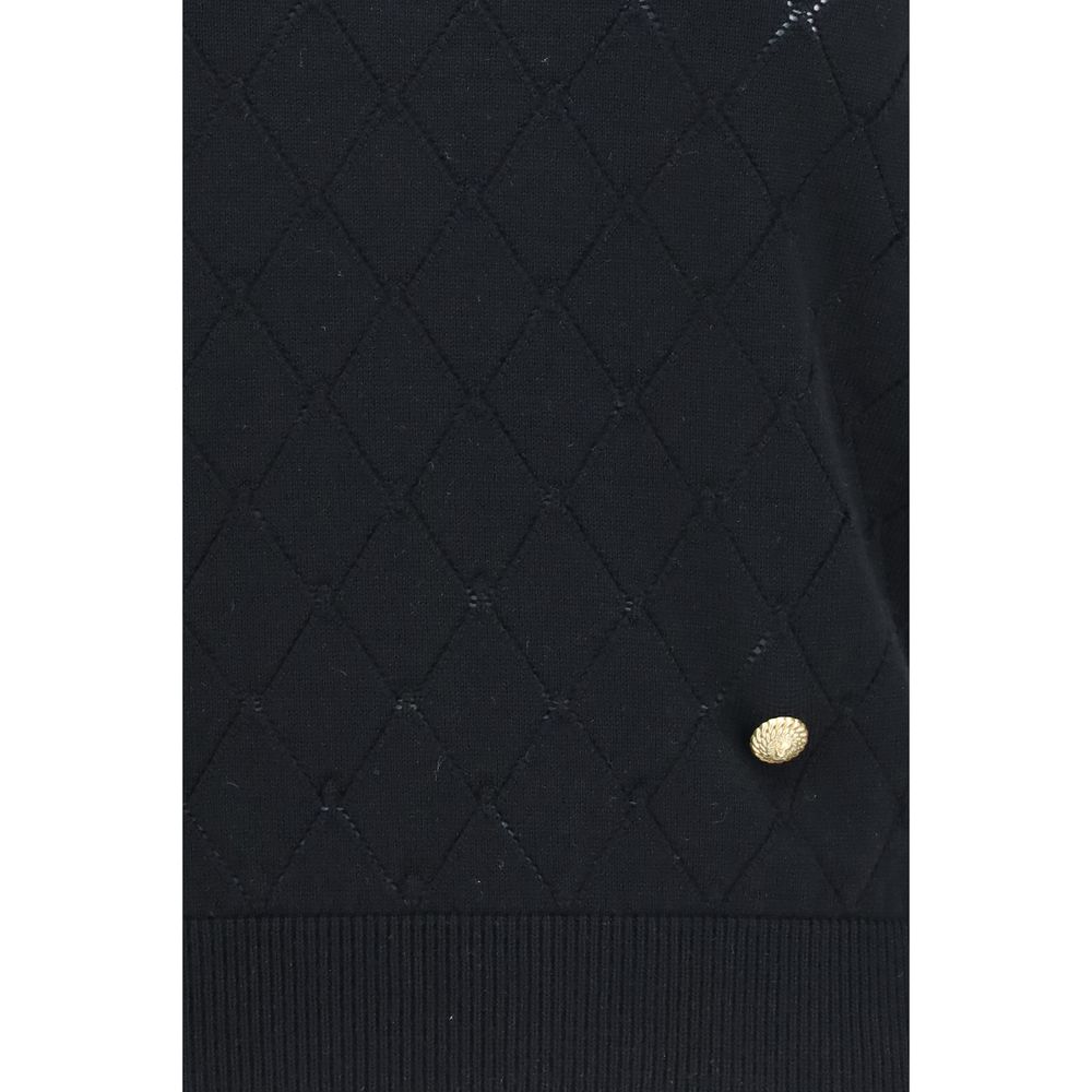 Openwork Quilted Merino Wool Sleeveless Top