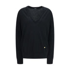 Black Merino Wool V-Neck Sweater