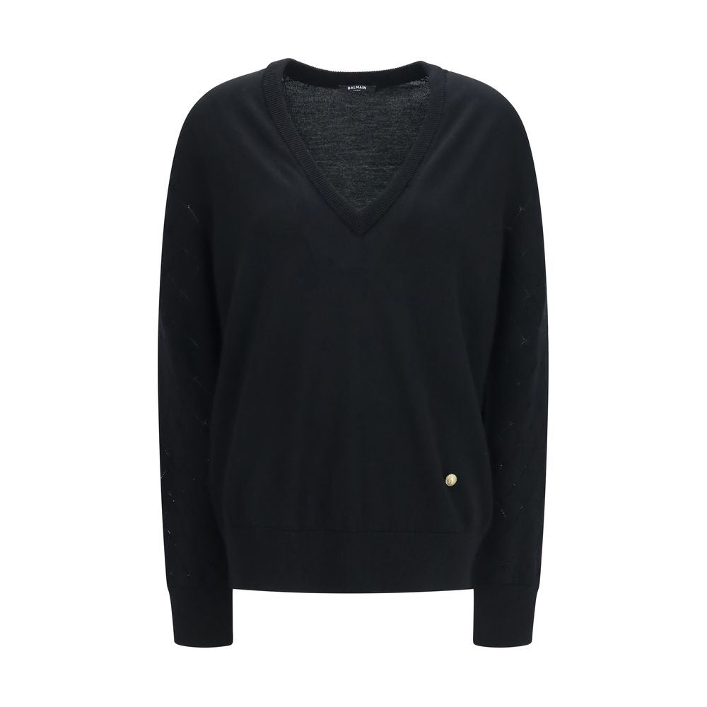 Black Merino Wool V-Neck Sweater