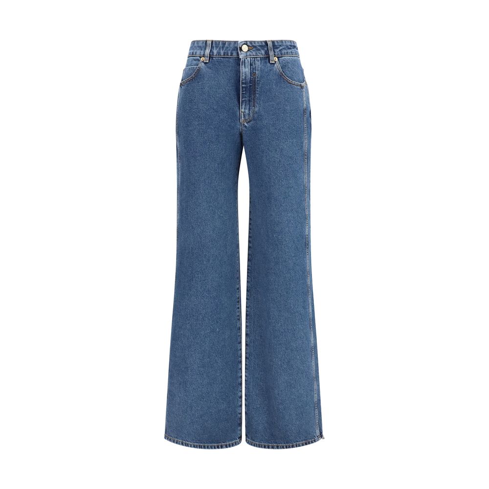High-Rise Straight Wide-Leg Cotton Denim Jeans