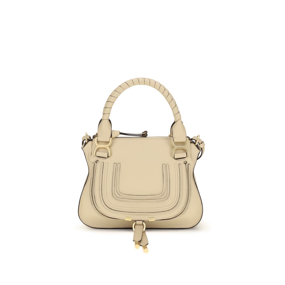 Beige Grained Leather Marcie Shoulder Bag