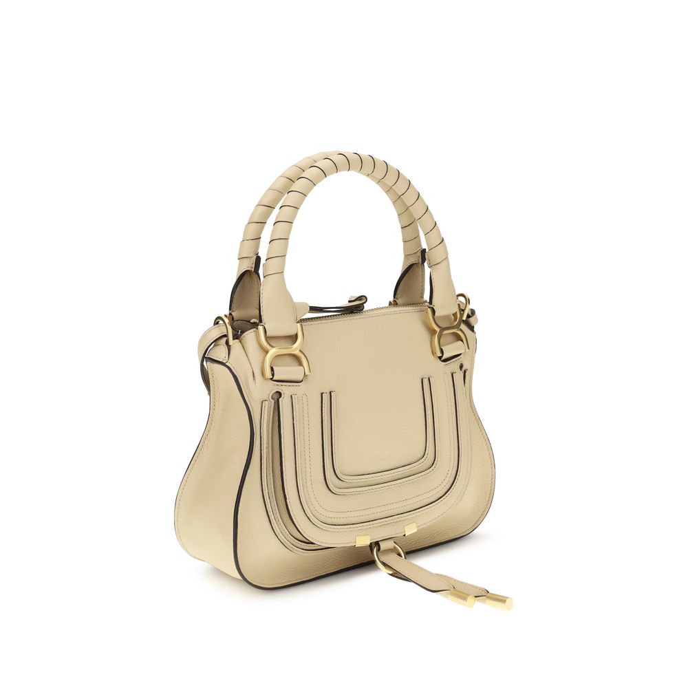 Beige Grained Leather Marcie Shoulder Bag