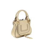Beige Grained Leather Marcie Shoulder Bag