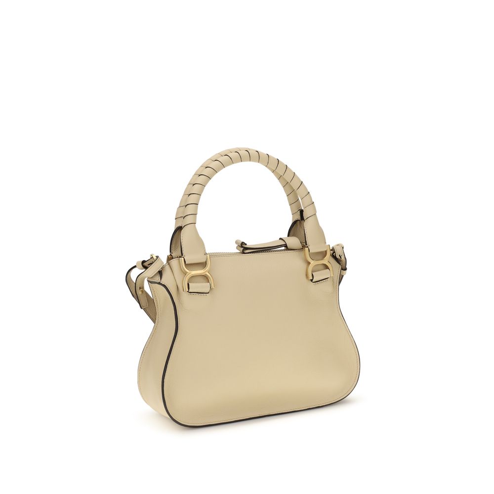Beige Grained Leather Marcie Shoulder Bag