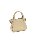 Beige Grained Leather Marcie Shoulder Bag