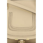 Beige Grained Leather Marcie Shoulder Bag