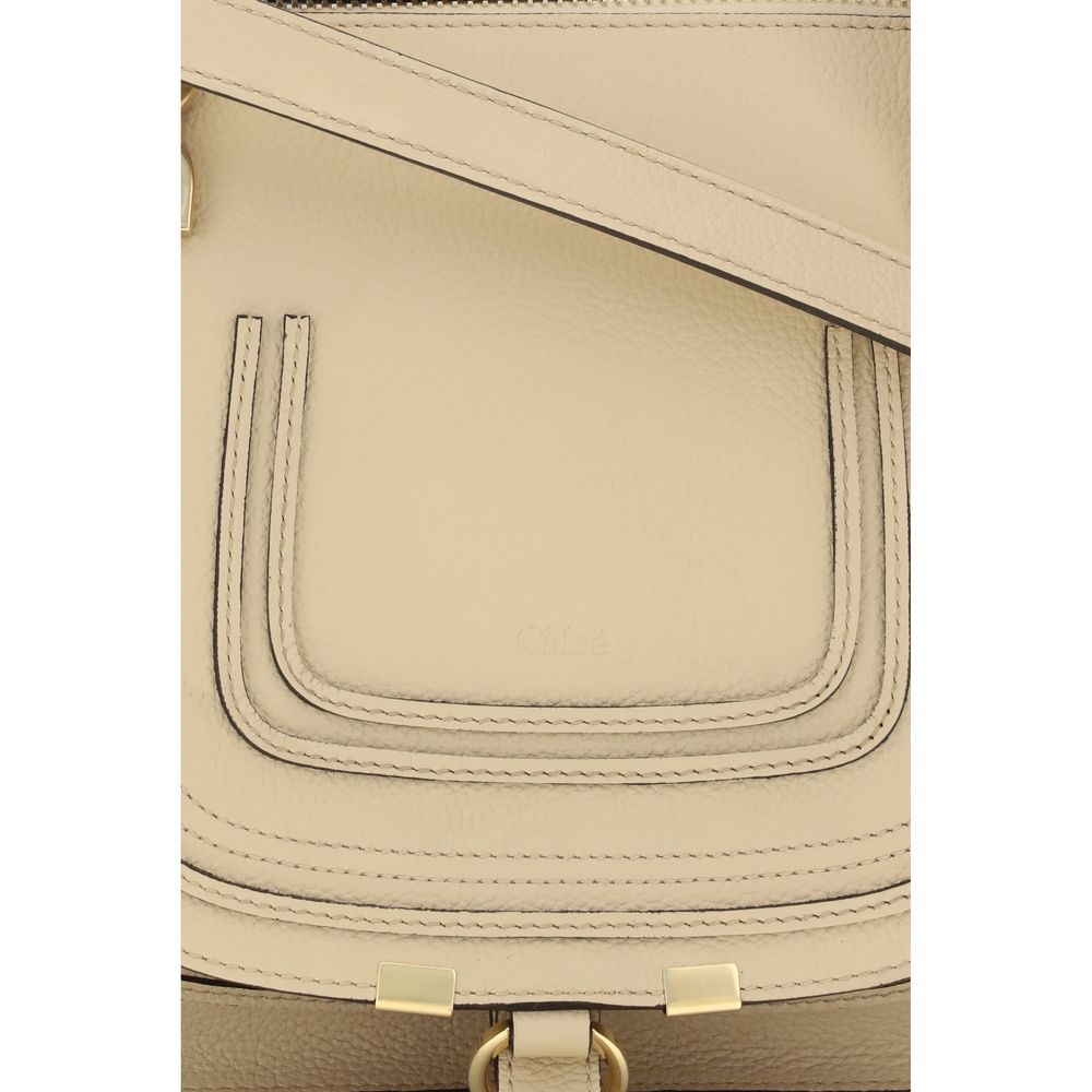 Beige Grained Leather Marcie Shoulder Bag