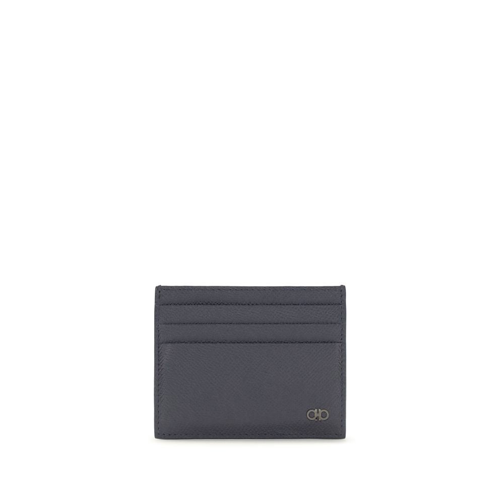 Blue Calfskin Gancini Card Holder