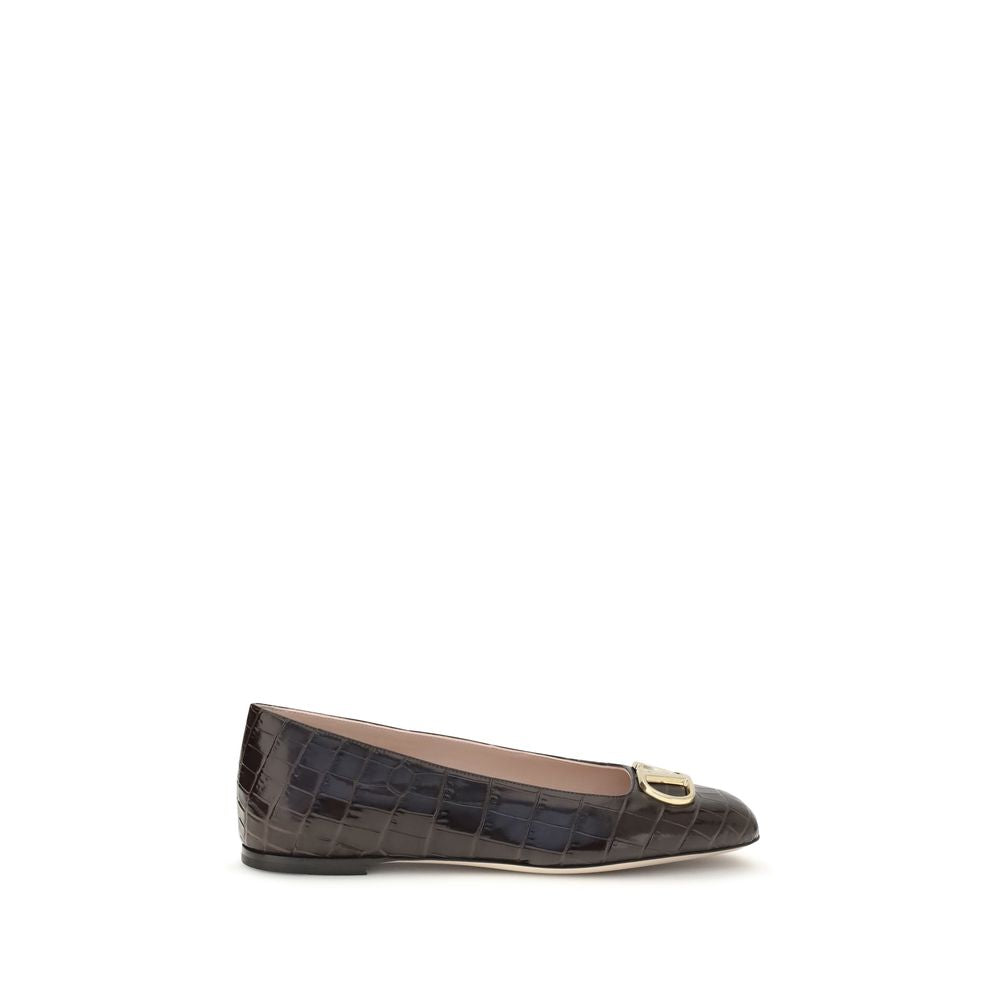 Brown Nappa Leather VLogo Signature Ballerinas