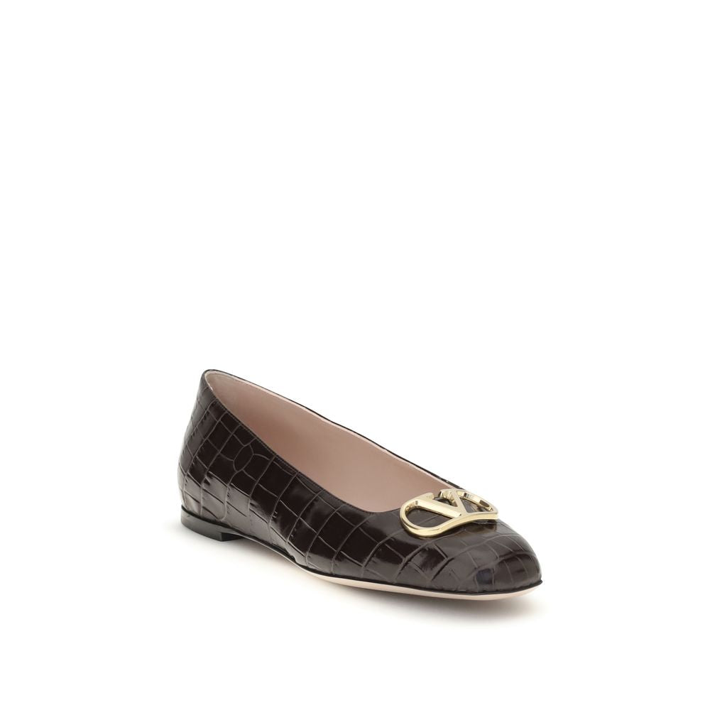 Brown Nappa Leather VLogo Signature Ballerinas