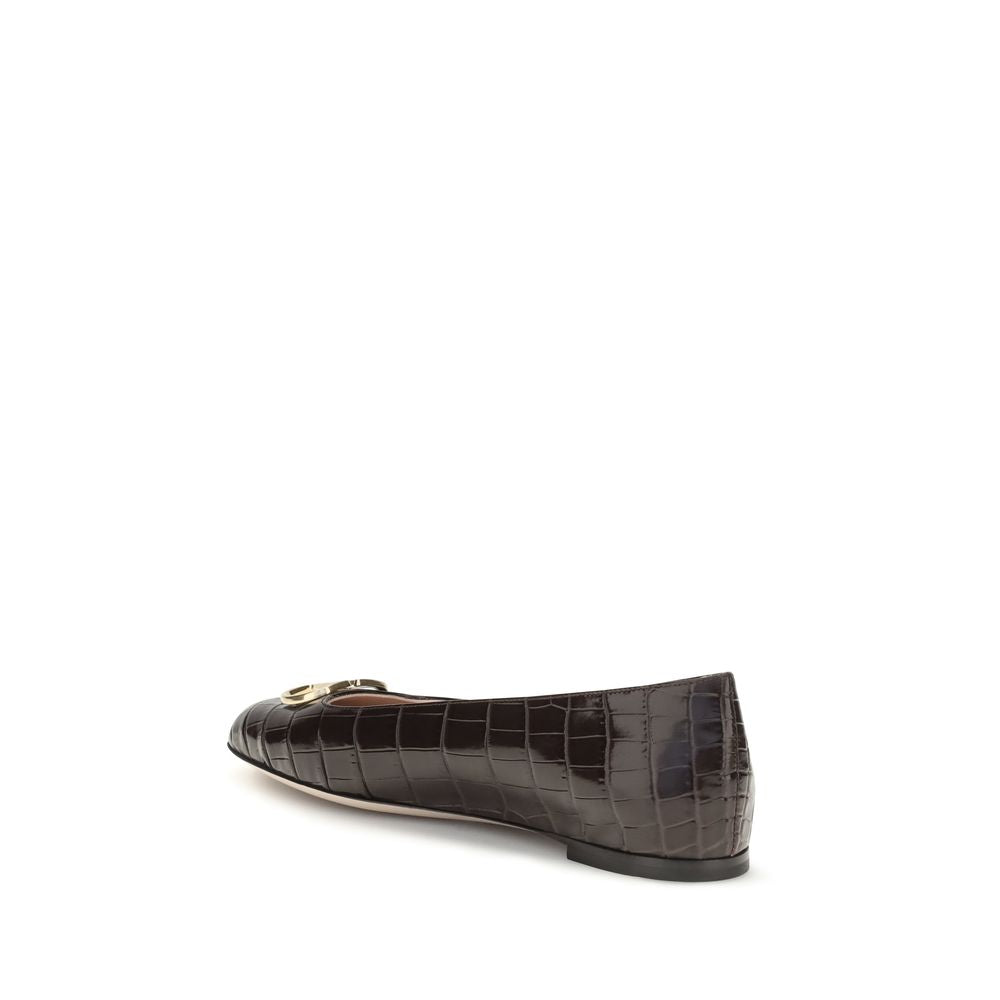 Brown Nappa Leather VLogo Signature Ballerinas