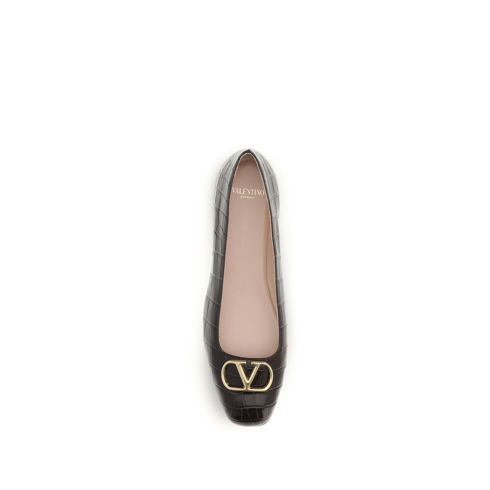 Brown Nappa Leather VLogo Signature Ballerinas