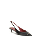 Black Calf Leather Vlogo Signature Kitten-heel Slingback Pumps