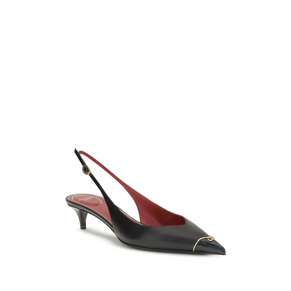 Black Calf Leather Vlogo Signature Kitten-heel Slingback Pumps
