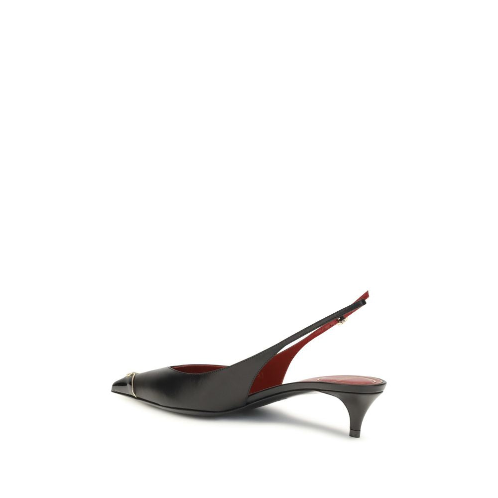 Black Calf Leather Vlogo Signature Kitten-heel Slingback Pumps