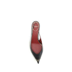 Black Calf Leather Vlogo Signature Kitten-heel Slingback Pumps