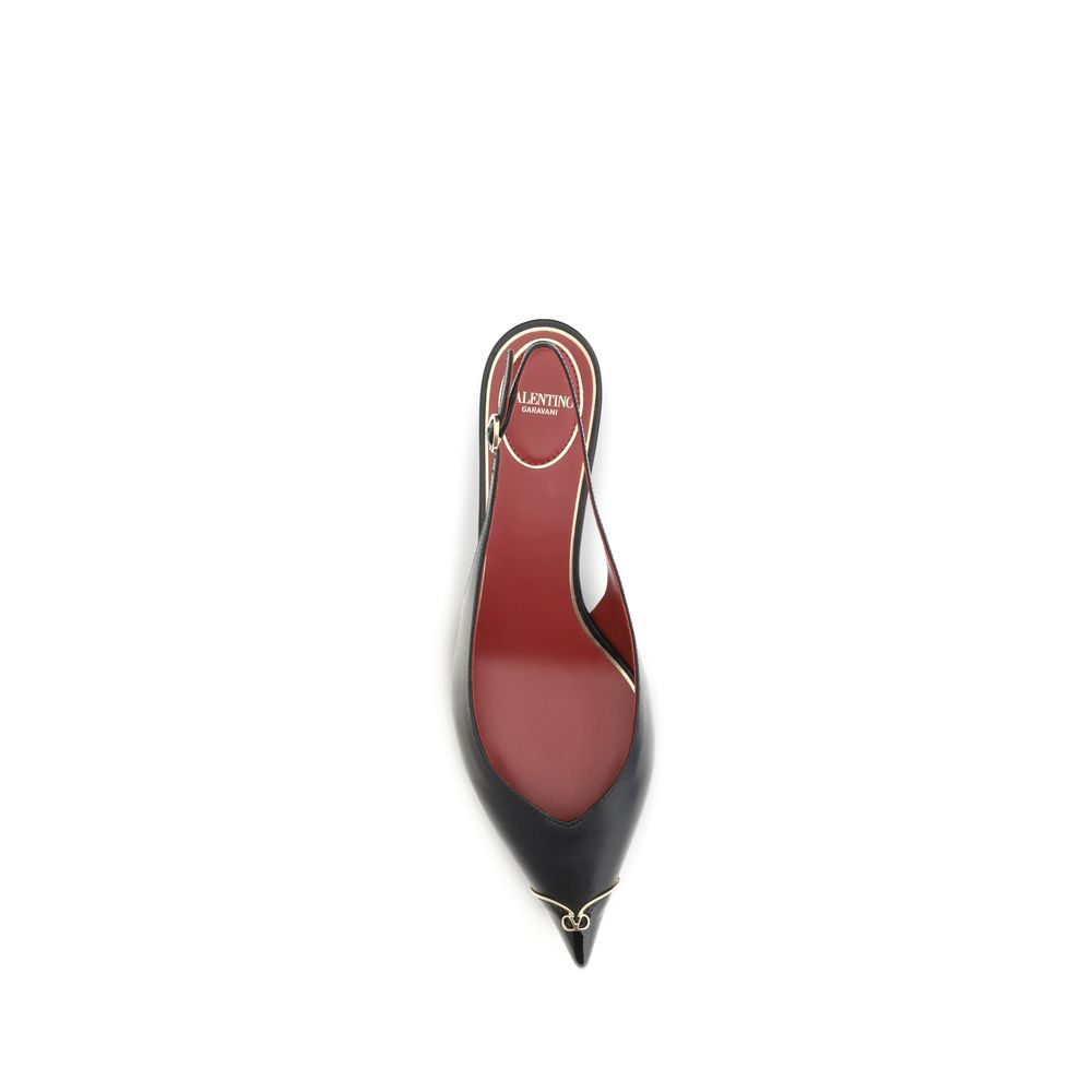 Black Calf Leather Vlogo Signature Kitten-heel Slingback Pumps