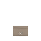Compact Beige Hammered Calf Leather Gancini Card Holder