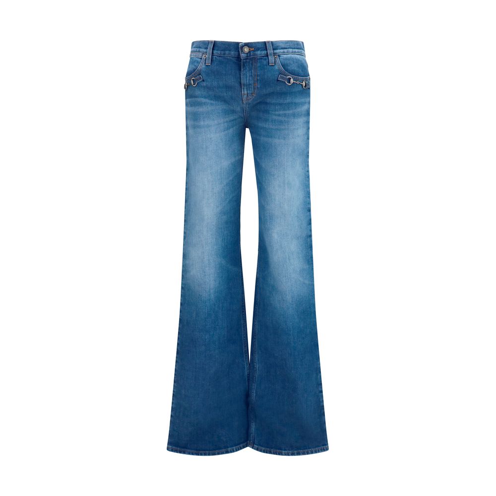 Stretch Cotton Flared Jeans with Horsebit