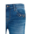 Stretch Cotton Flared Jeans with Horsebit