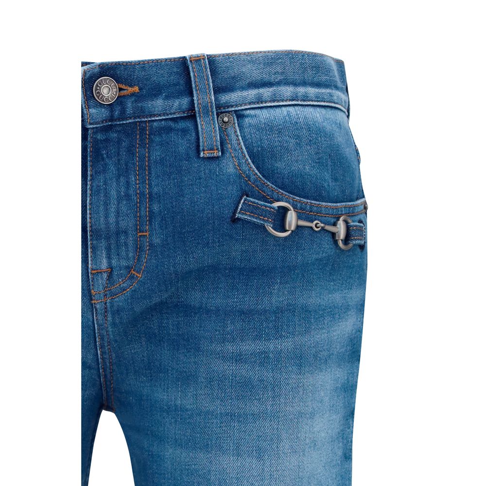 Stretch Cotton Flared Jeans with Horsebit