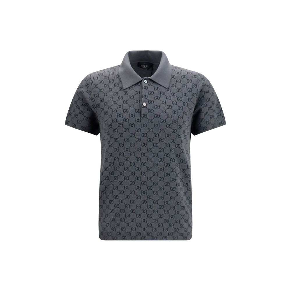 Gray Wool Silk Jacquard Polo Shirt
