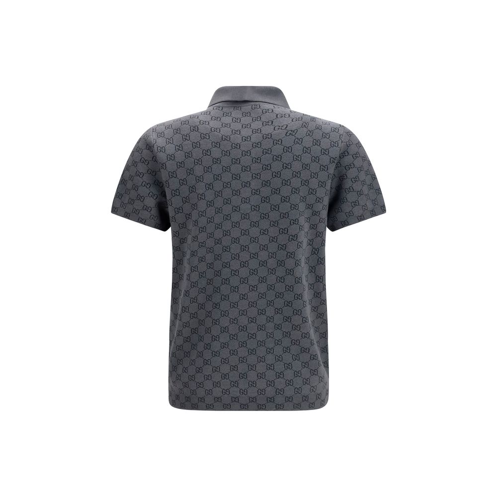 Gray Wool Silk Jacquard Polo Shirt