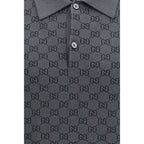 Gray Wool Silk Jacquard Polo Shirt