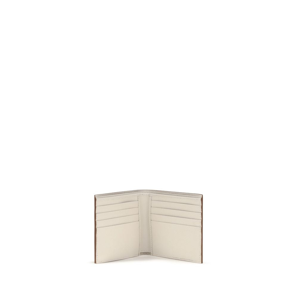 Beige Calfskin Compact Bifold Wallet