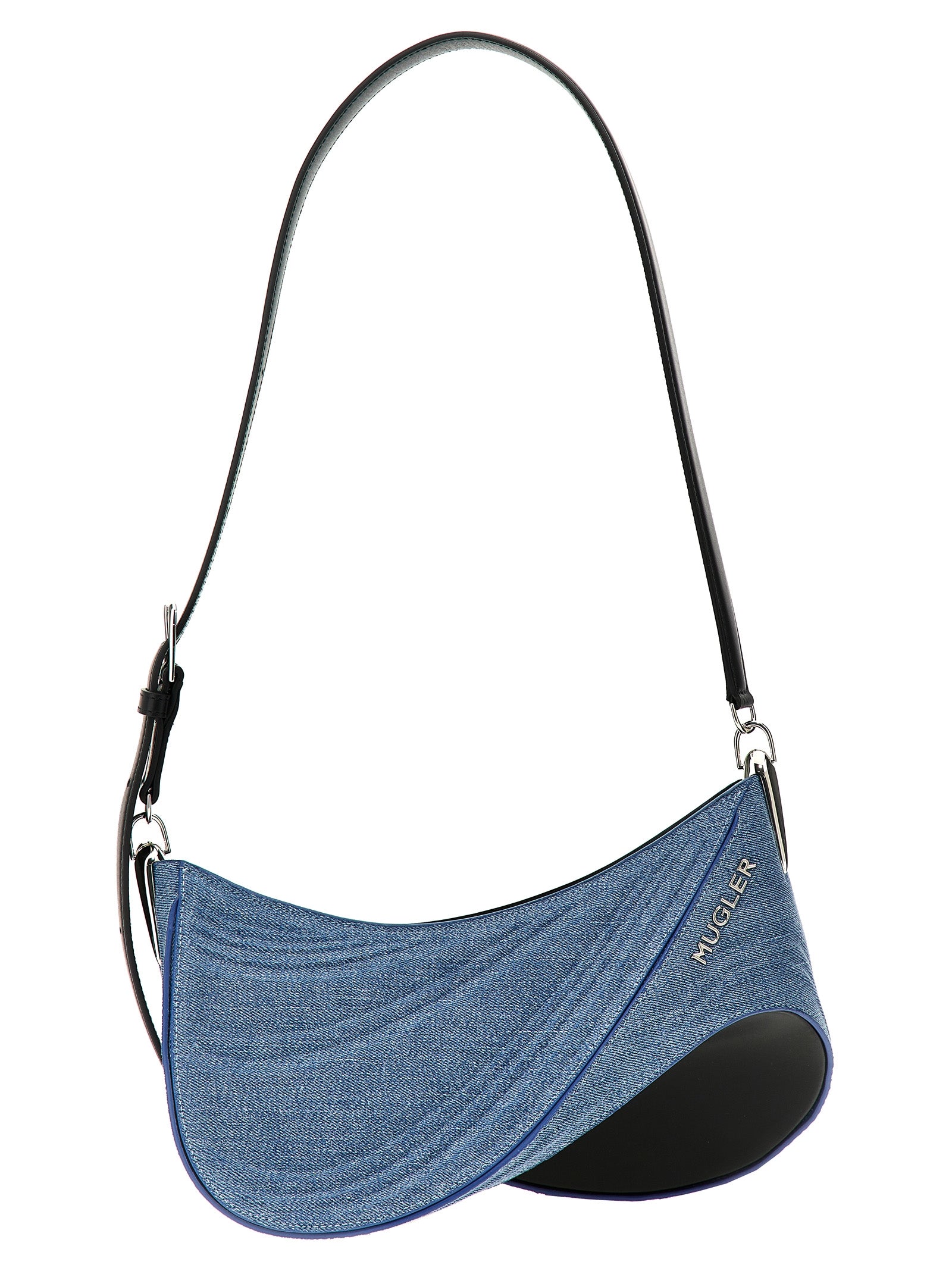 Blue Calfskin Spiral Curve Shoulder Bag