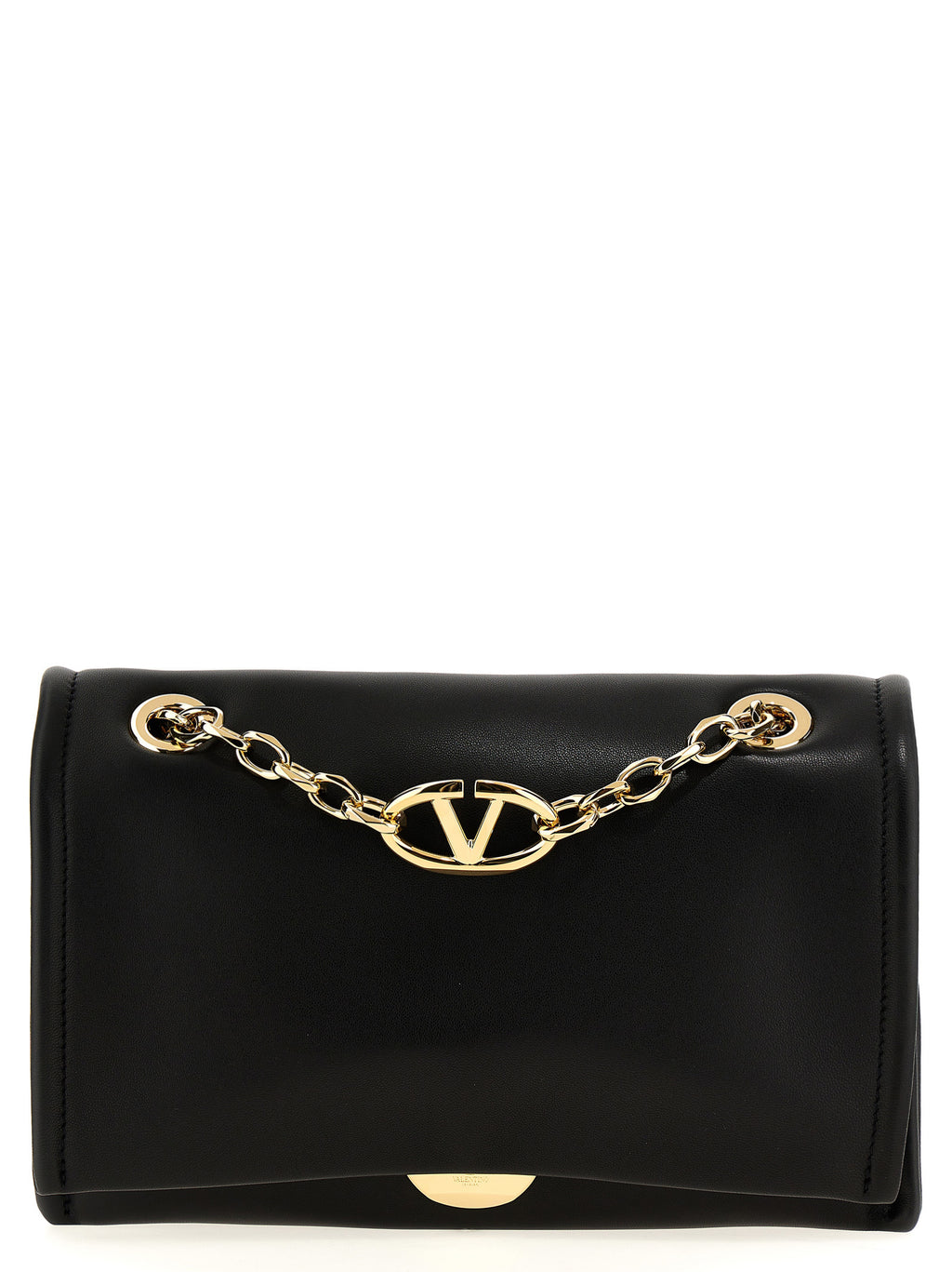 Black Lamb Leather V Logo Chain Shoulder Bag