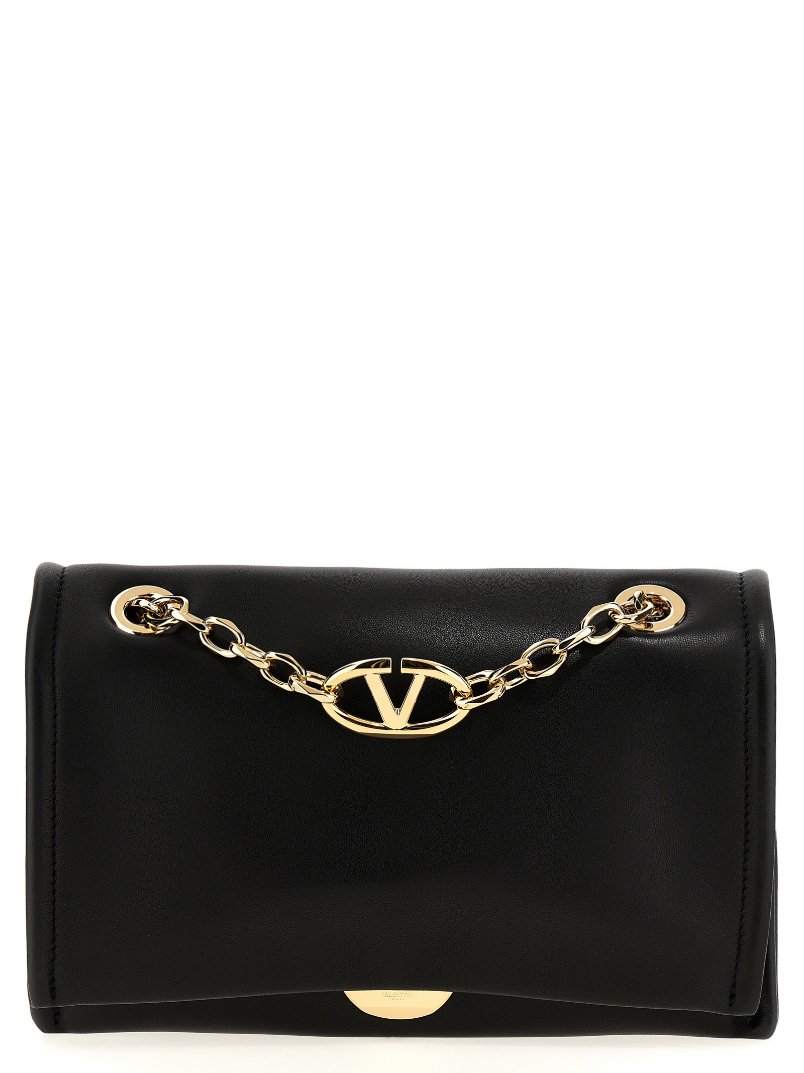 Black Lamb Leather V Logo Chain Shoulder Bag