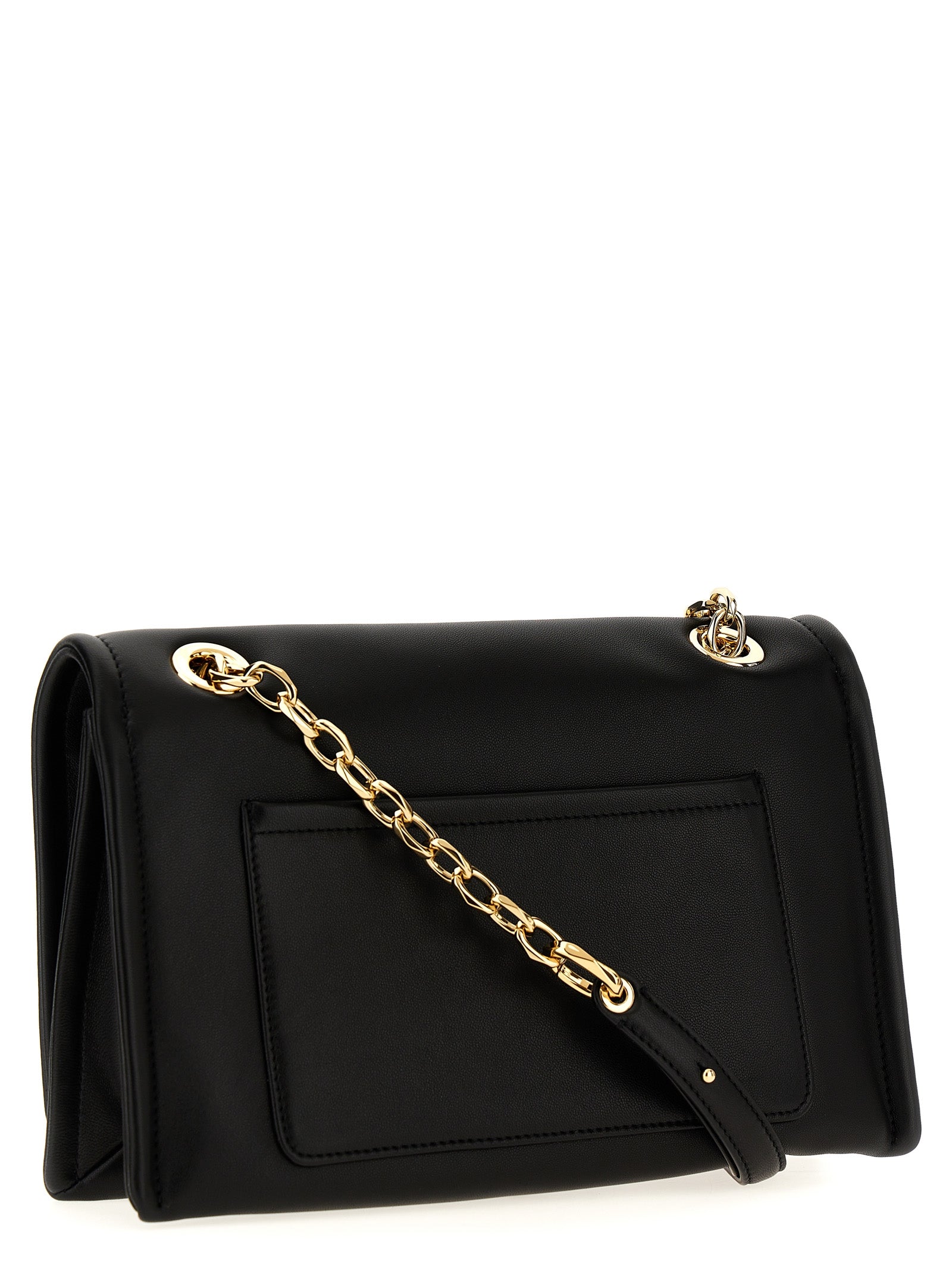 Black Lamb Leather V Logo Chain Shoulder Bag