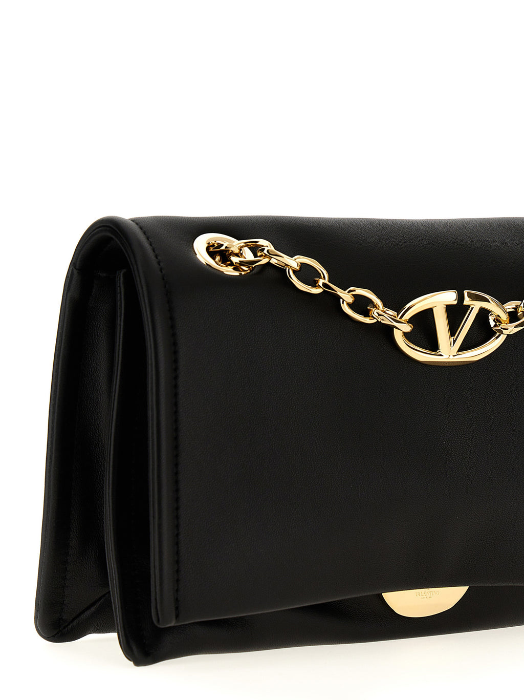 Black Lamb Leather V Logo Chain Shoulder Bag