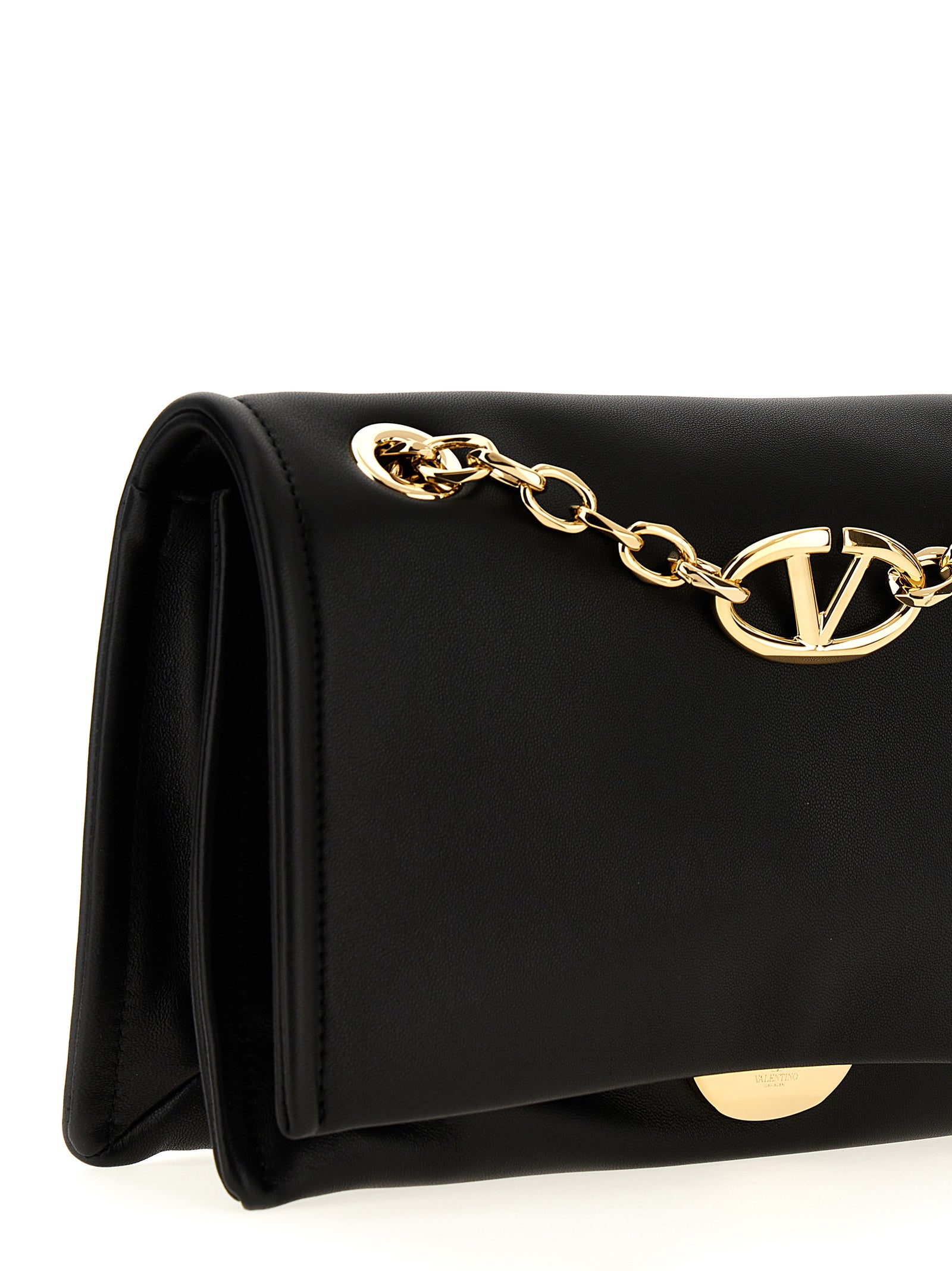 Black Lamb Leather V Logo Chain Shoulder Bag