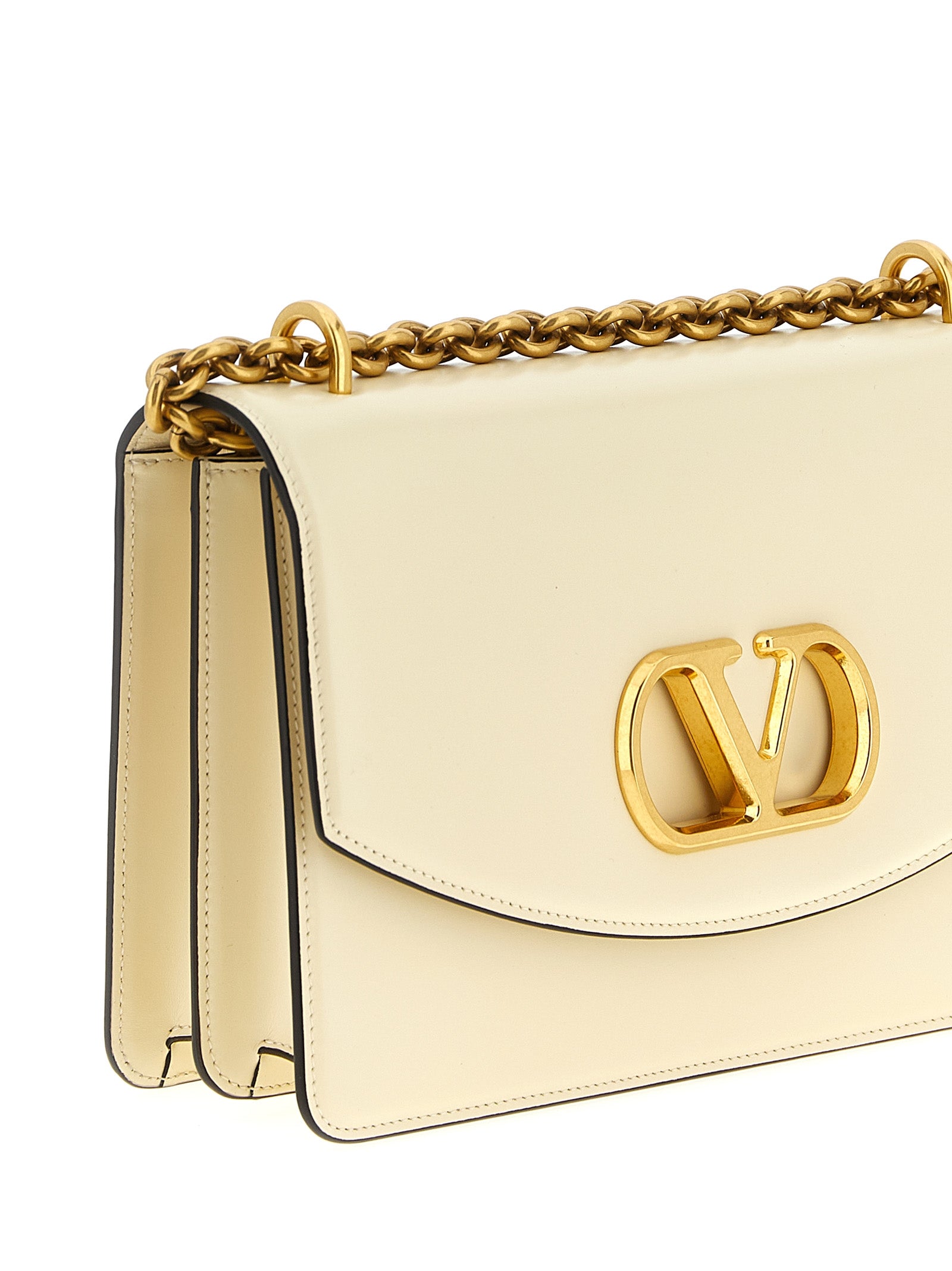 White Calfskin Vain Shoulder Bag