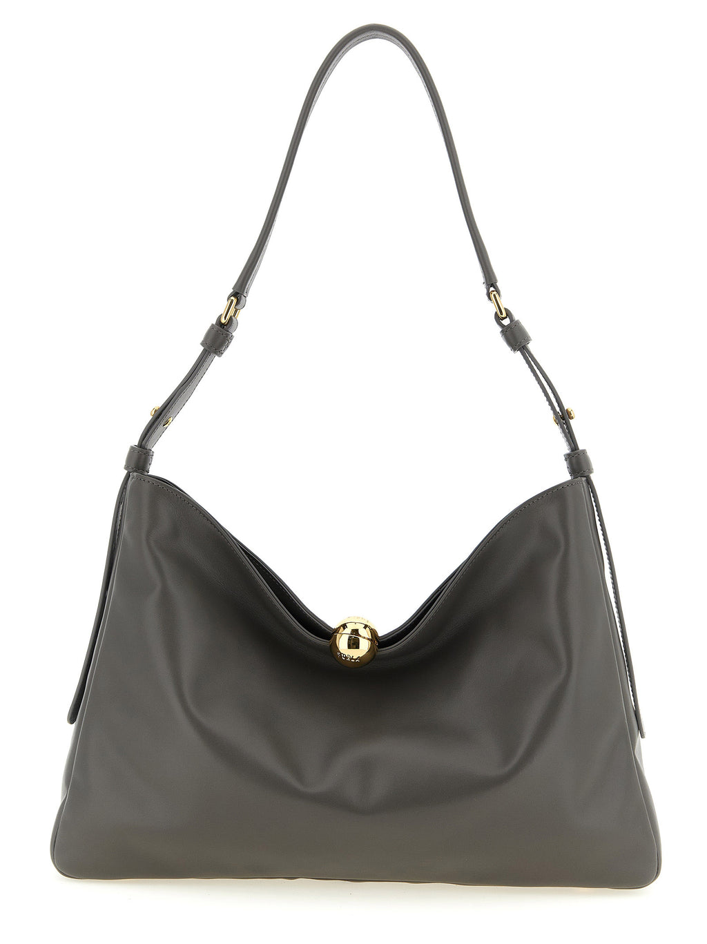Gray Calfskin Sfera Soft Shoulder Bag